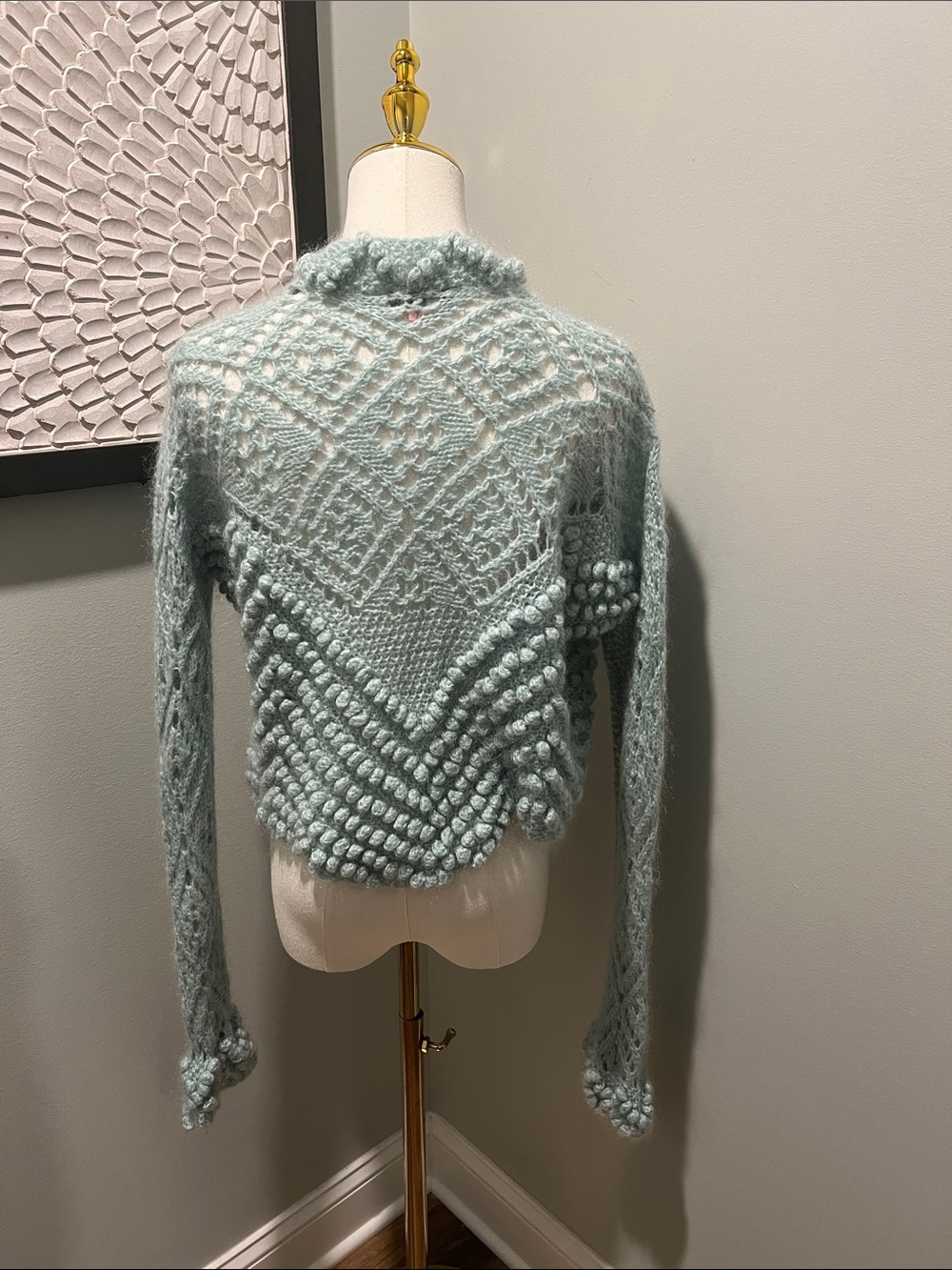 Moda International Mohair Light Blue Bobble Knit Cropped Cardigan - Picture 4 of 6